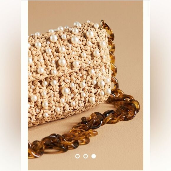 Anthropologie The Fiona Shoulder Bag: Embellished Neutral Raffia (no strap) - Picture 2 of 7